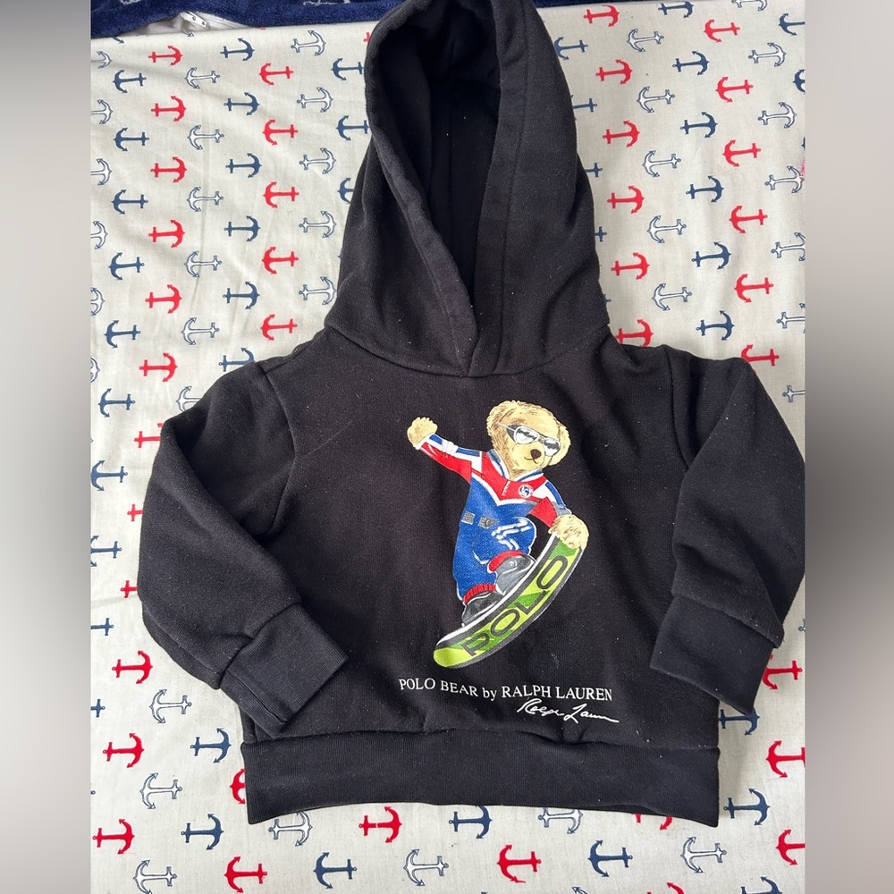 Polo, Ralph, Lauren, boys teddy bear hoodie Sz 2t faint stain shown in pic